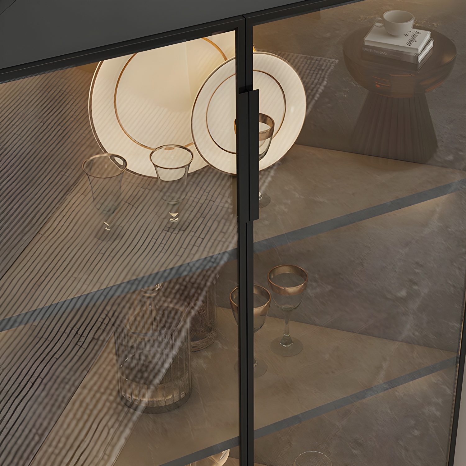Wood Glass Paned Modern Corner Accent Cabinet for Living Room - image 9