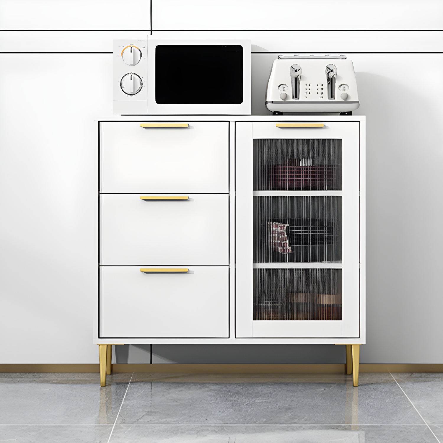 Glam Engineered Wood Sideboard Glass Doors Sideboard with Gold Legs - image 4