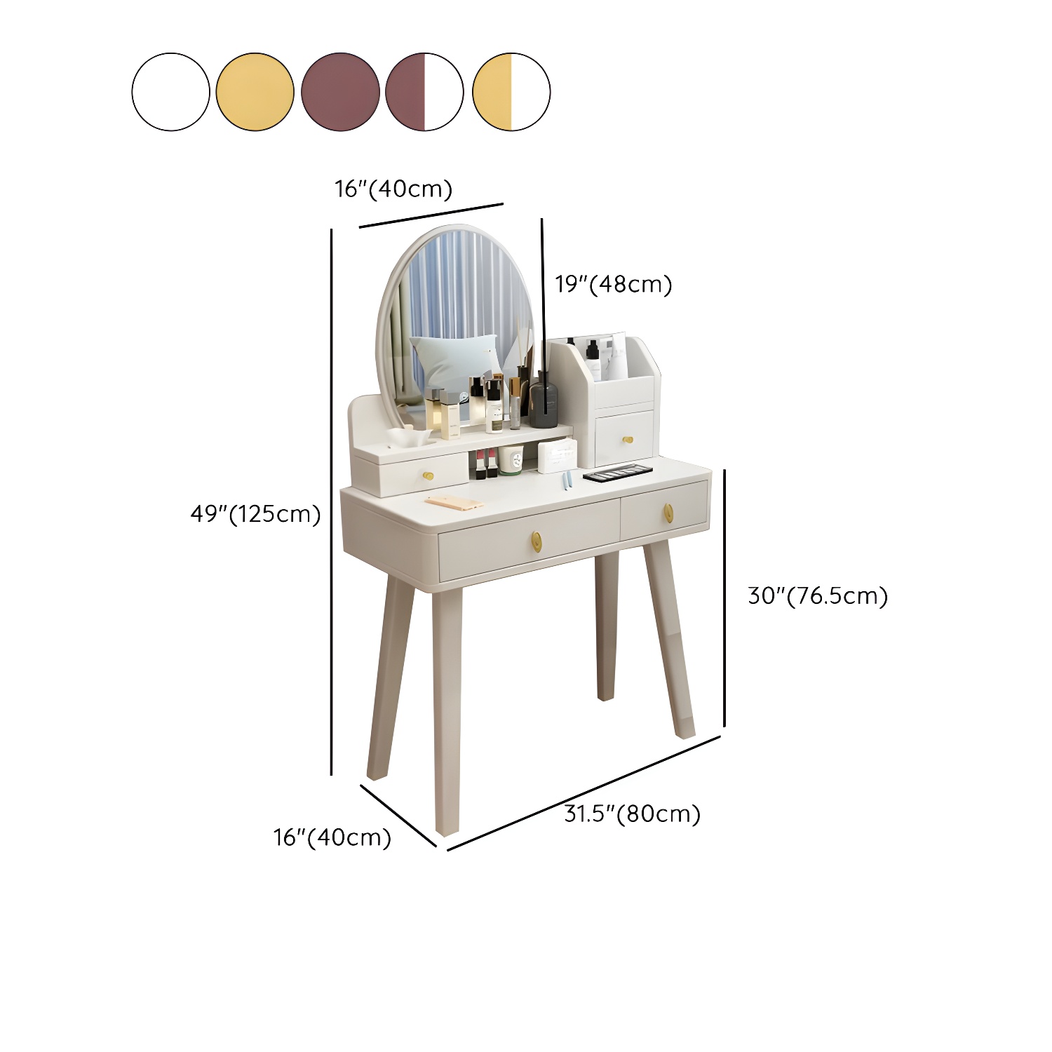 Modern Wood Makeup Vanity with Drawers, Mirror & Upholstered Chair - image 20