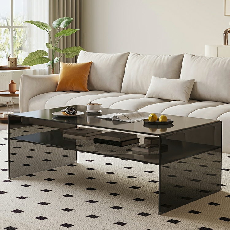 Rectangular Glass Modern Coffee Table with Transparent Top and Sleek Glass Base - image 4