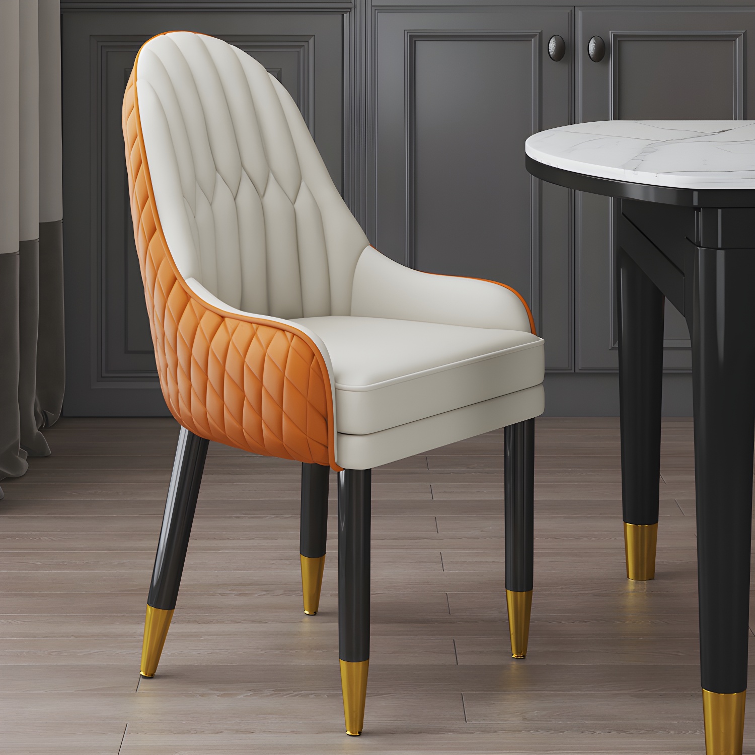 Scandinavian Indoor Arm Chair Upholstered Parsons Back Wood Dining Room Chair - image 10