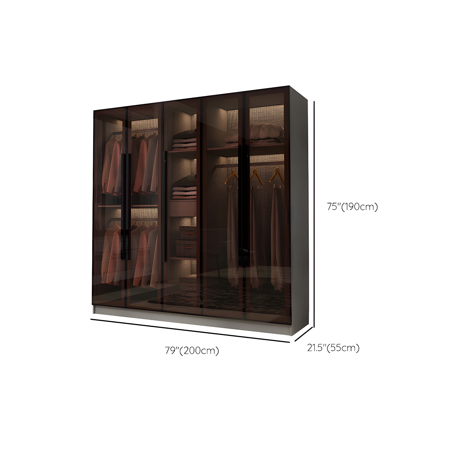 Modern Glass Hinged Doors Wardrobe Armoire Wood Frame Wardrobe with Shelves without Light - image 15