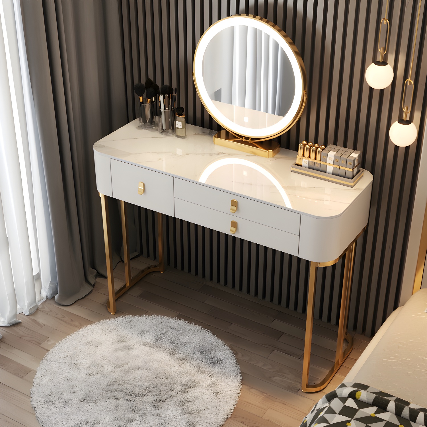 Luxurious Vanity Dressing Table Solid Wood Vanity Set with Stool and Mirror - image 6