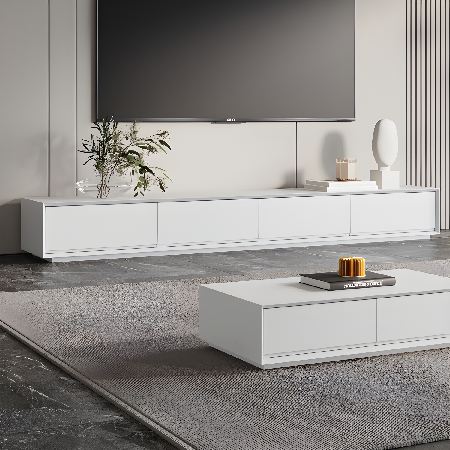 White Wood TV Stand Modernism TV Stand With Drawers for living Room - image 15