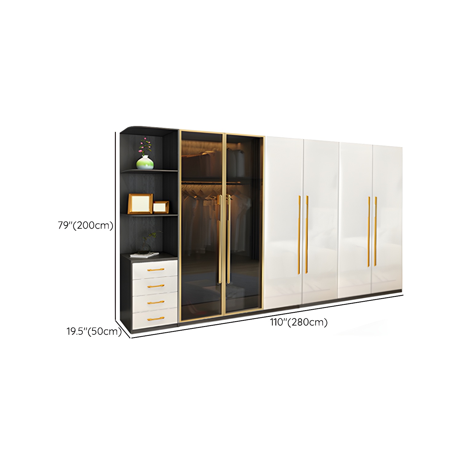 Modern Tempered Glass Doors Wardrobe Wood Frame Wardrobe without Light - image 21