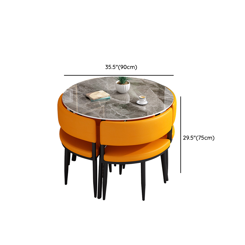 Circular Dining Table Set with a Slate Tabletop in White/Gray/Coal, Back and Cushion Chair for Dining Table for 4 in a Simple Style - image 44