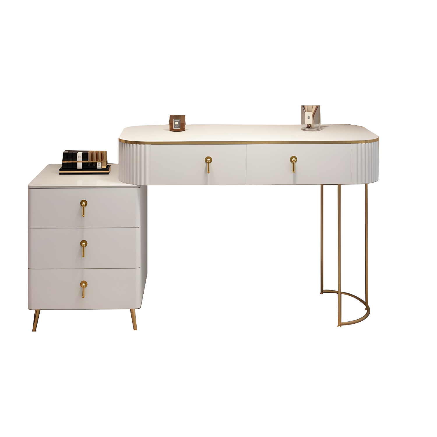 Contemporary Mirrored Wood Top Makeup Vanity Desk White/Gray Dressing Table - image 17