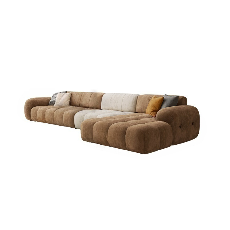 Channel Back L-Shape/Straight Right Hand Facing/Horizontal Sofa Recliner/Sofa Couch in Brown/Beige with Concealed Support & Pine Wood Frame for Living Room - image 5
