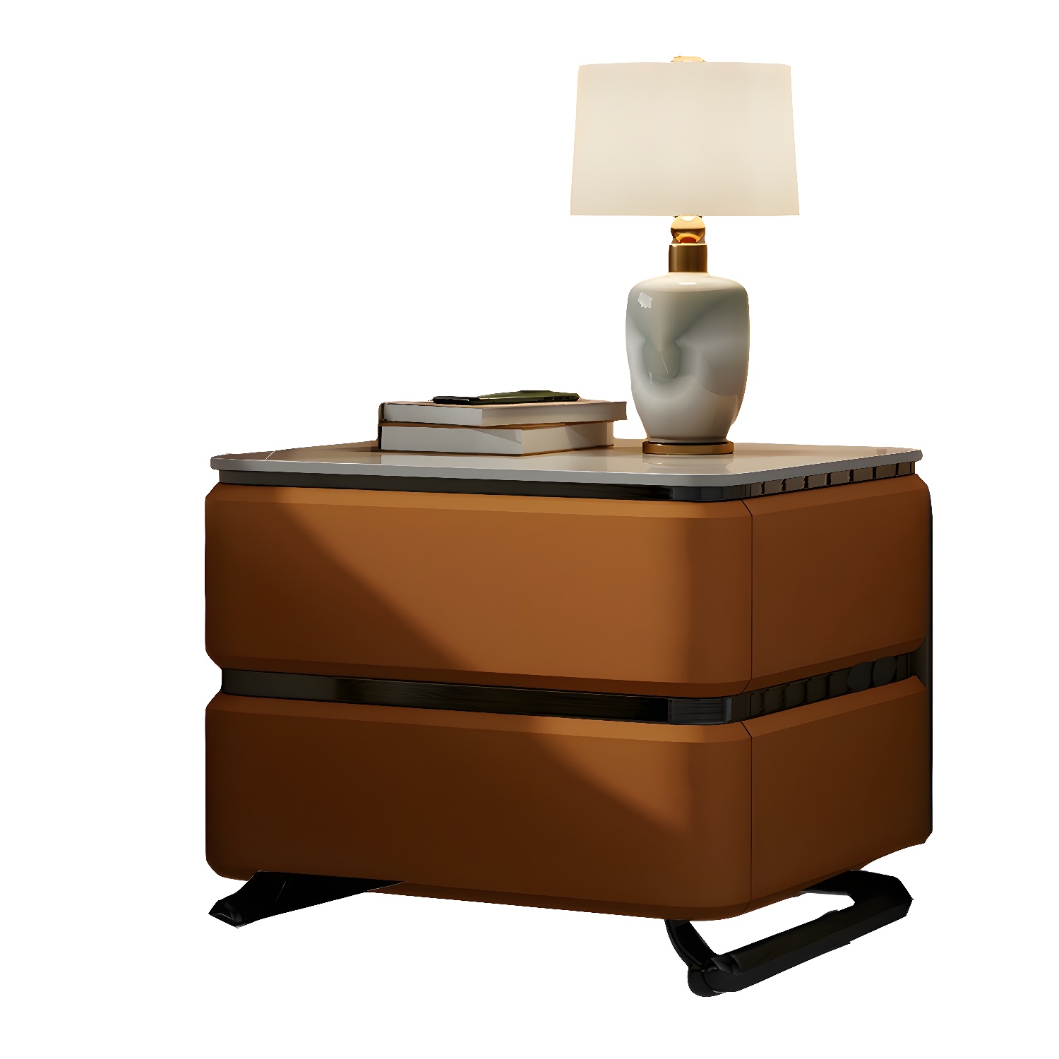 Small Modern Faux Leather Nightstand with Drawer Storage in Stone Finish - image 21