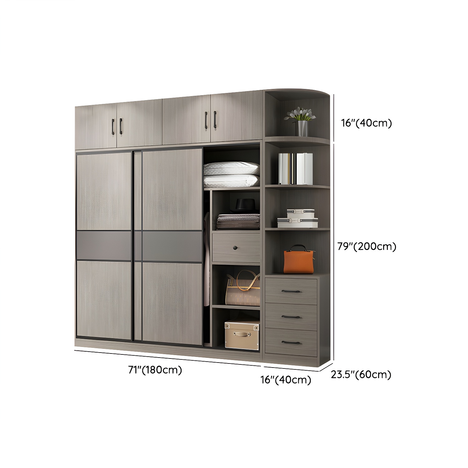 Contemporary Plate Storage Wood Wardrobe with Clothing Rod and Shelves in Light Grey - image 23