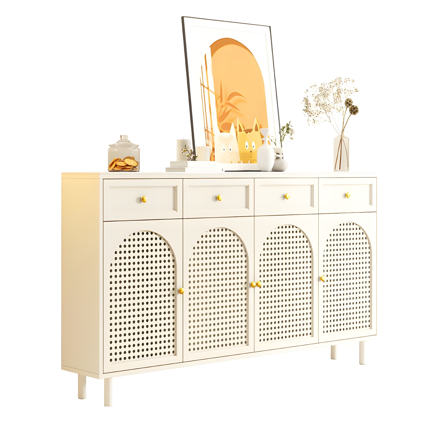 Scandinavian Wood Buffet with Countertop, Drawers, and Cabinets - image 8