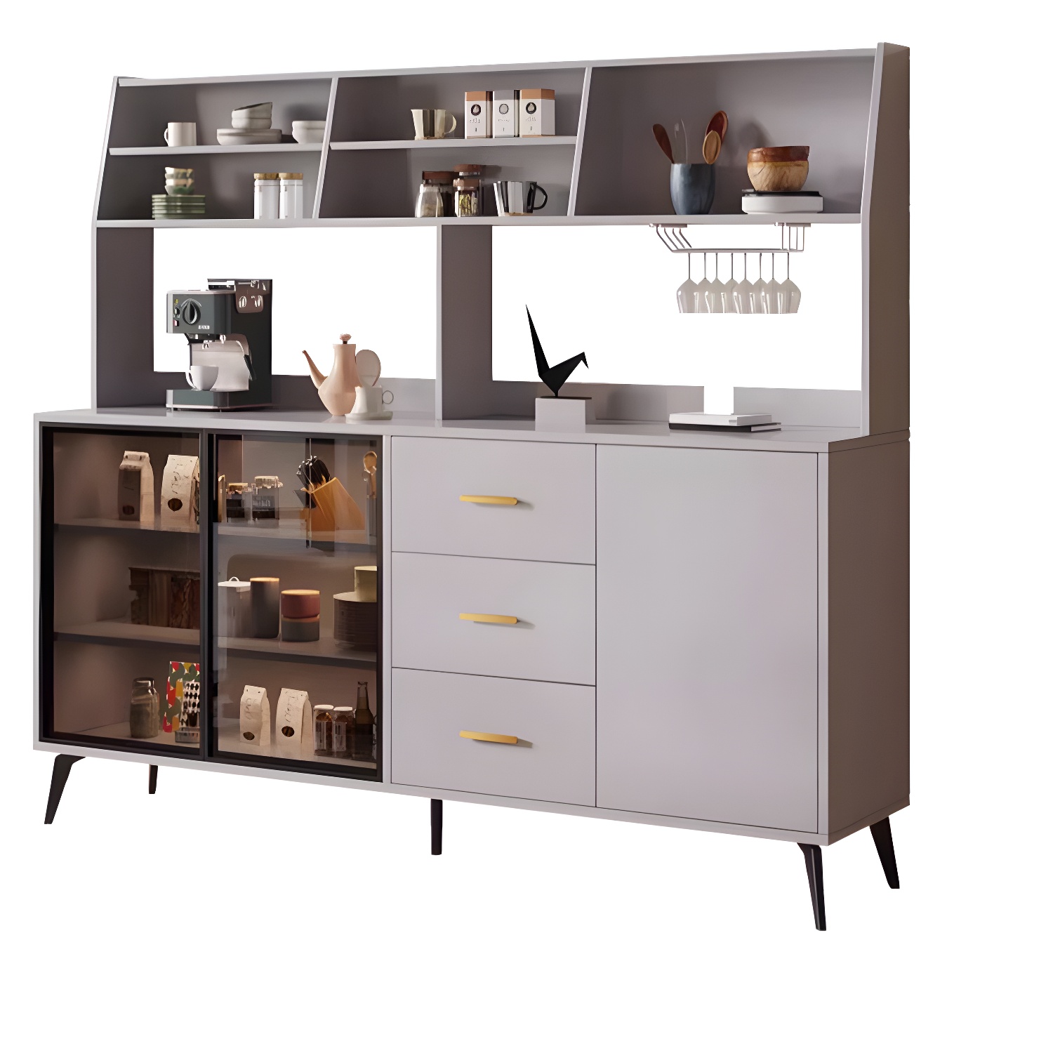 Glass Door Modern Wooden Kitchen Sideboard with Adjustable Shelving - image 7