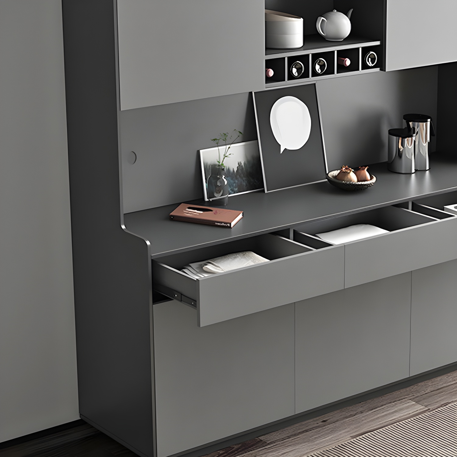 Five Doors Three Drawers Sideboard Glam Buffet Server for Living Room - image 10