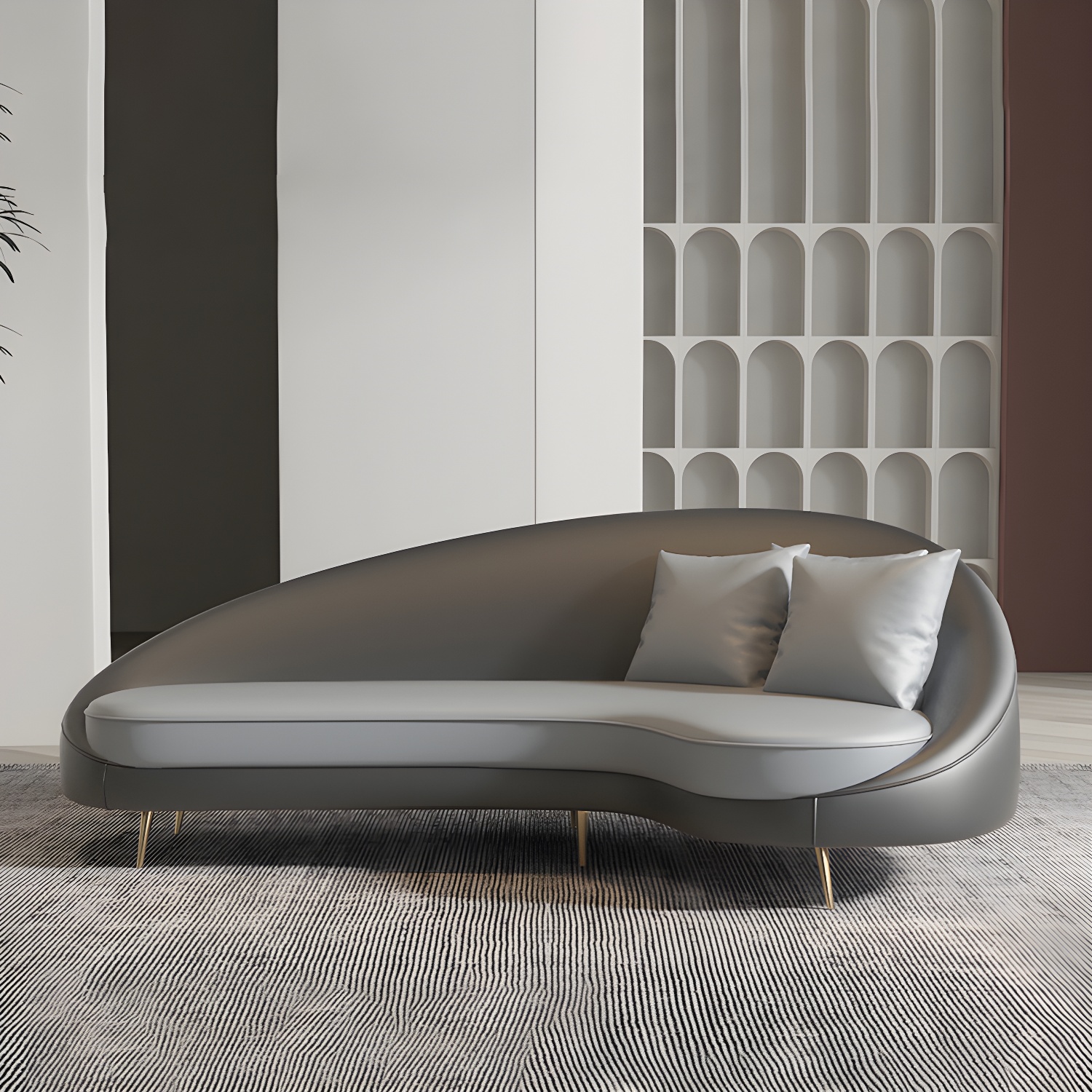 Faux Leather Curved Sofa Contemporary Sloped Arm Sofa for Living Room - image 7