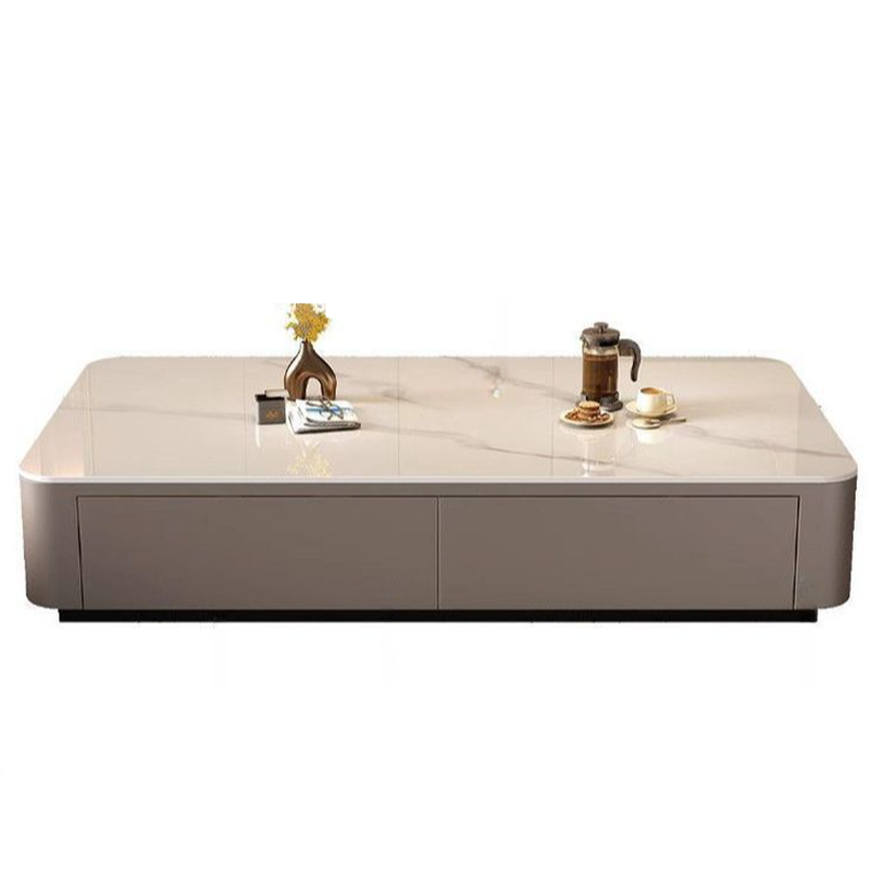 Contemporary Design Single Set Geometric Figure Rock Top Board Game Coffee Table with Block Base in Gray/Chalk and 2 Drawers - image 11