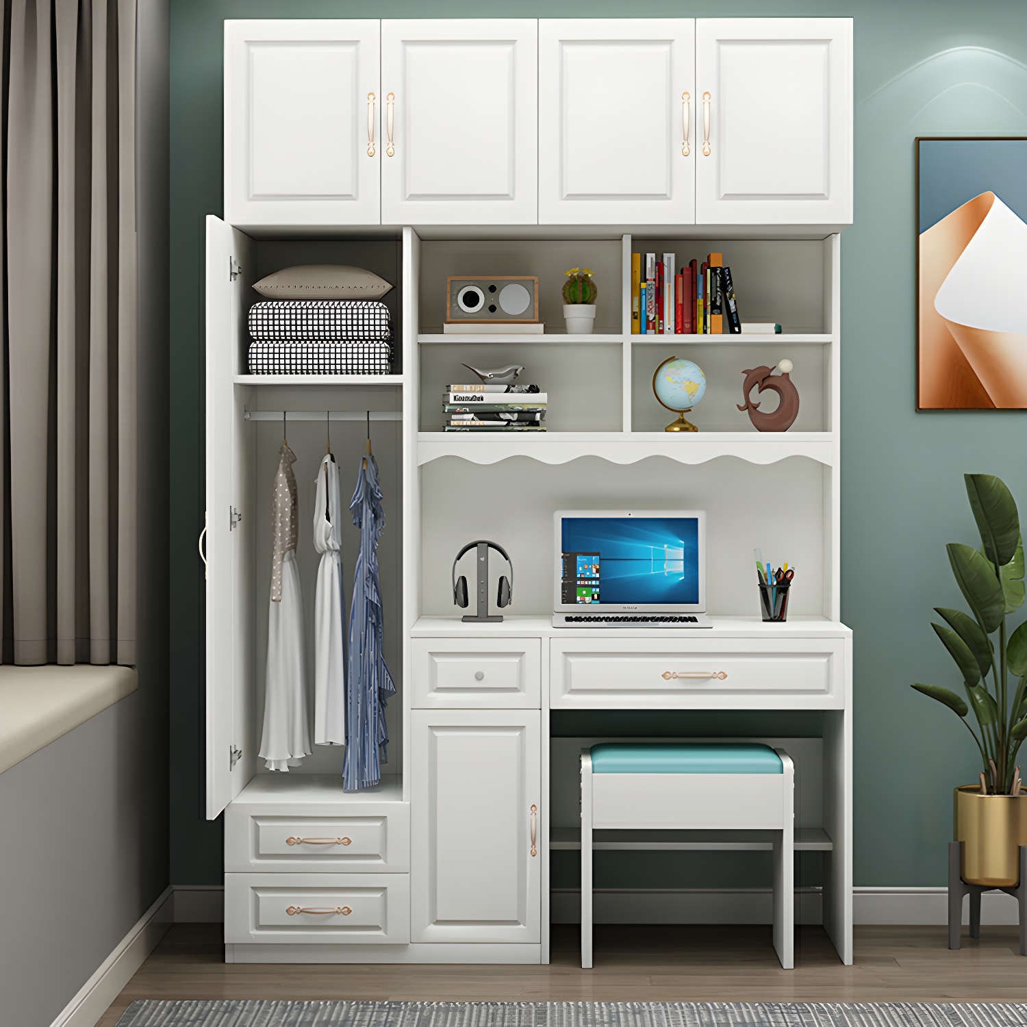 Modern White Wardrobe Armoire with Drawers & Clothing Rod Included - image 9