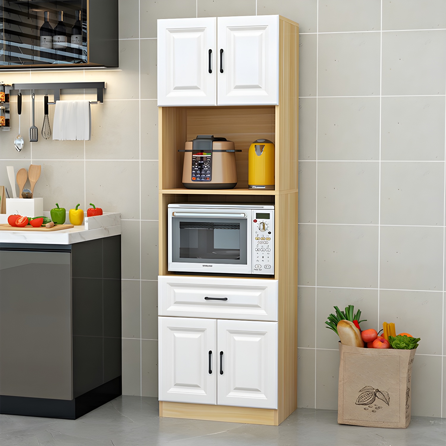 Wood Glam Server with Cabinets and Drawers - Narrow Size - Stylish and Functional - image 3