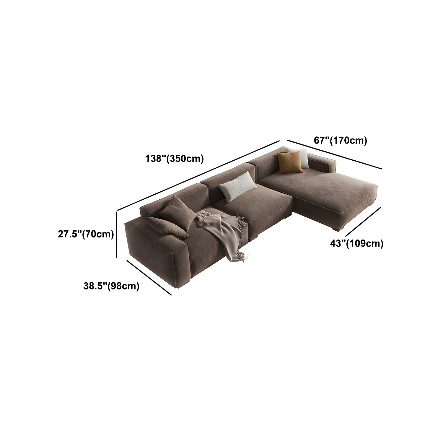 Brown Scandinavian Sectional/Sofa with Square Arm for Apartment - image 11