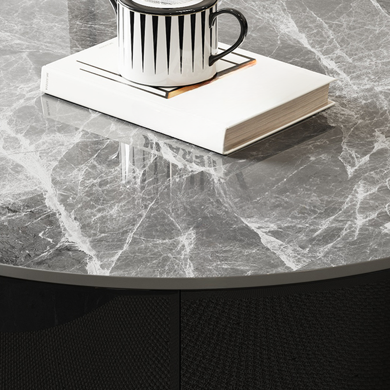 Elegant 1-Tier Circular-shaped Slate Side Table with Drum Base and Midnight Black Top, Includes 2 Drawers/1 Drawer - image 8