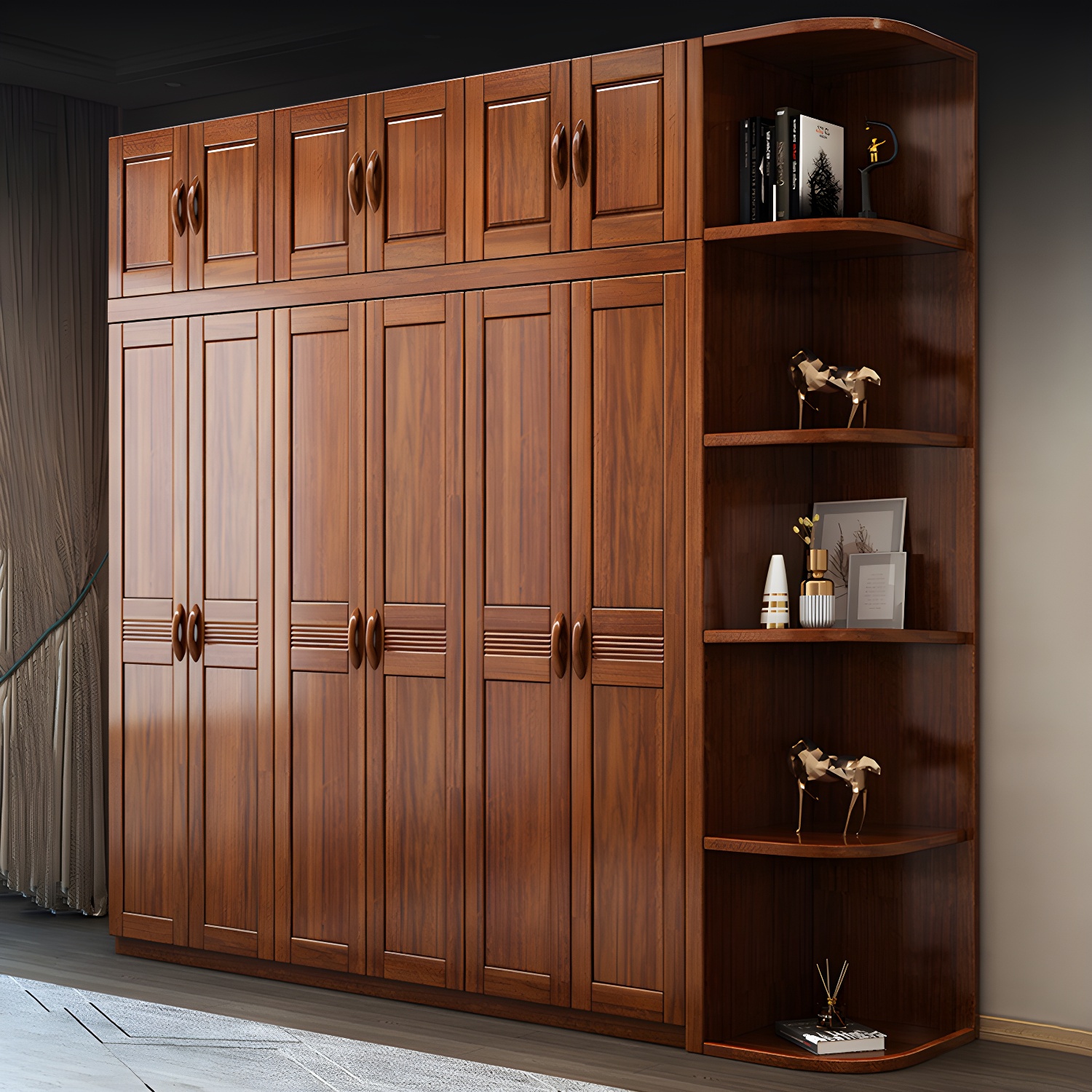 Wood Brown Rustic Wardrobe Armoire with Drawers & Shelves, Walnut Finish - image 4