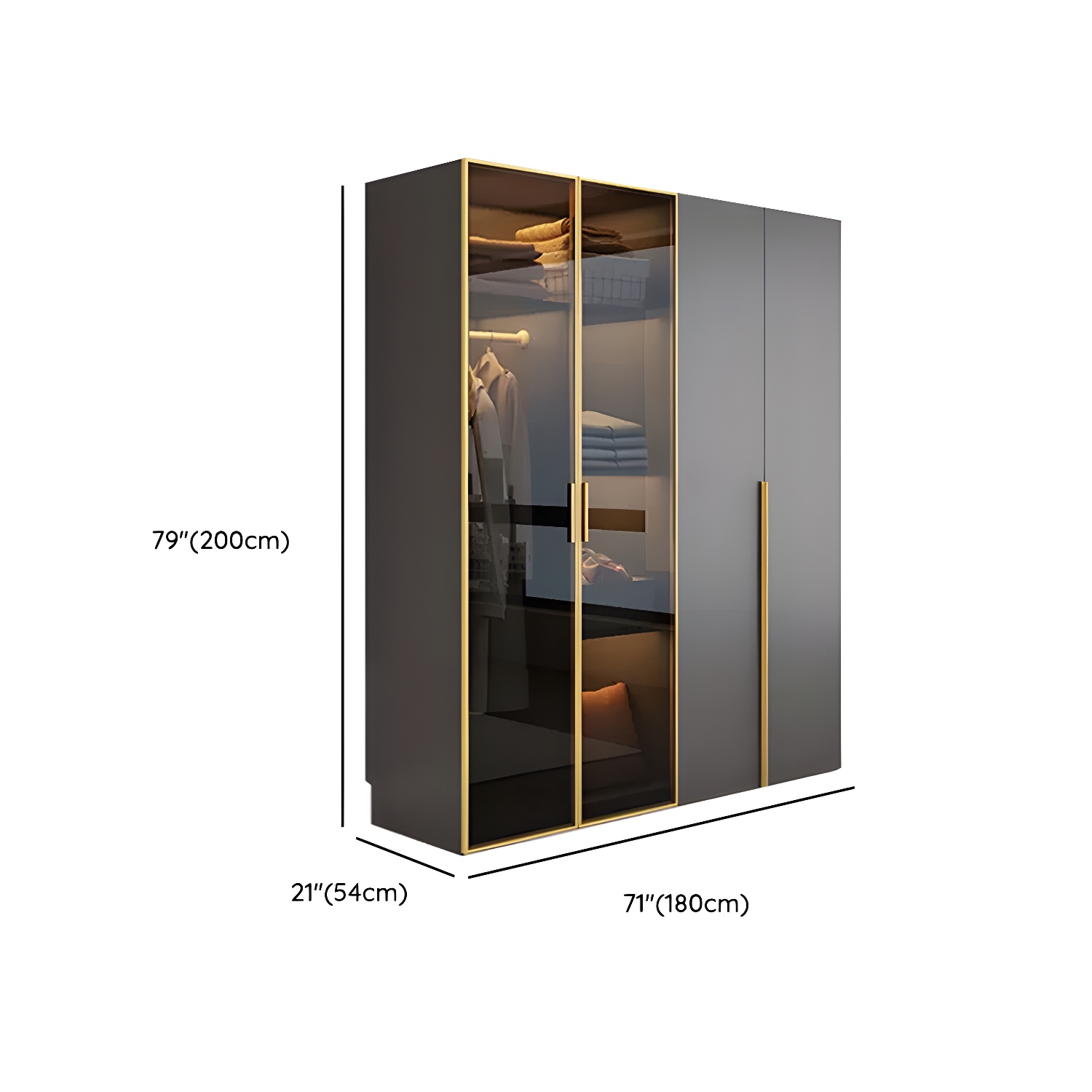 Modern Grey Wood Wardrobe Armoire with Drawers & Adjustable Shelves - image 14