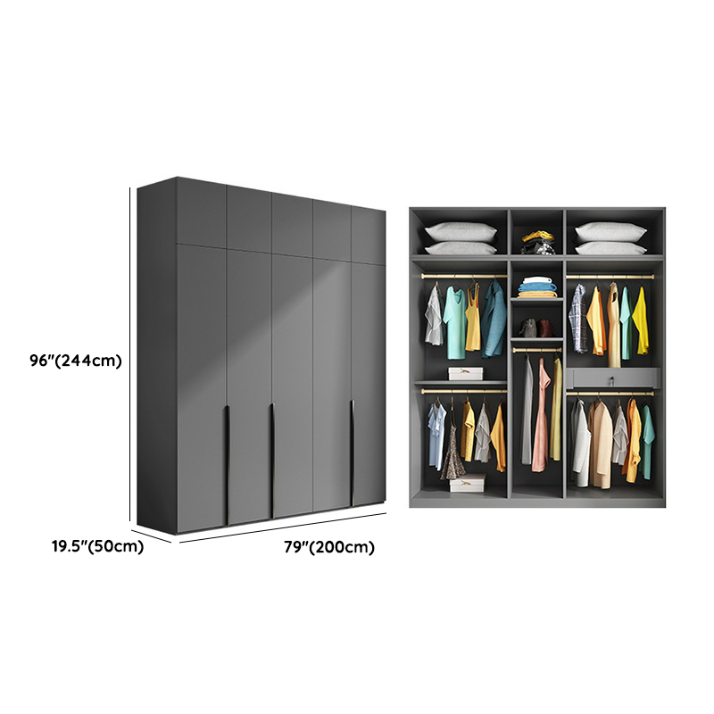 Contemporary Grey Wood Storage Wardrobe with Clothing Rod and Black Handles - image 21