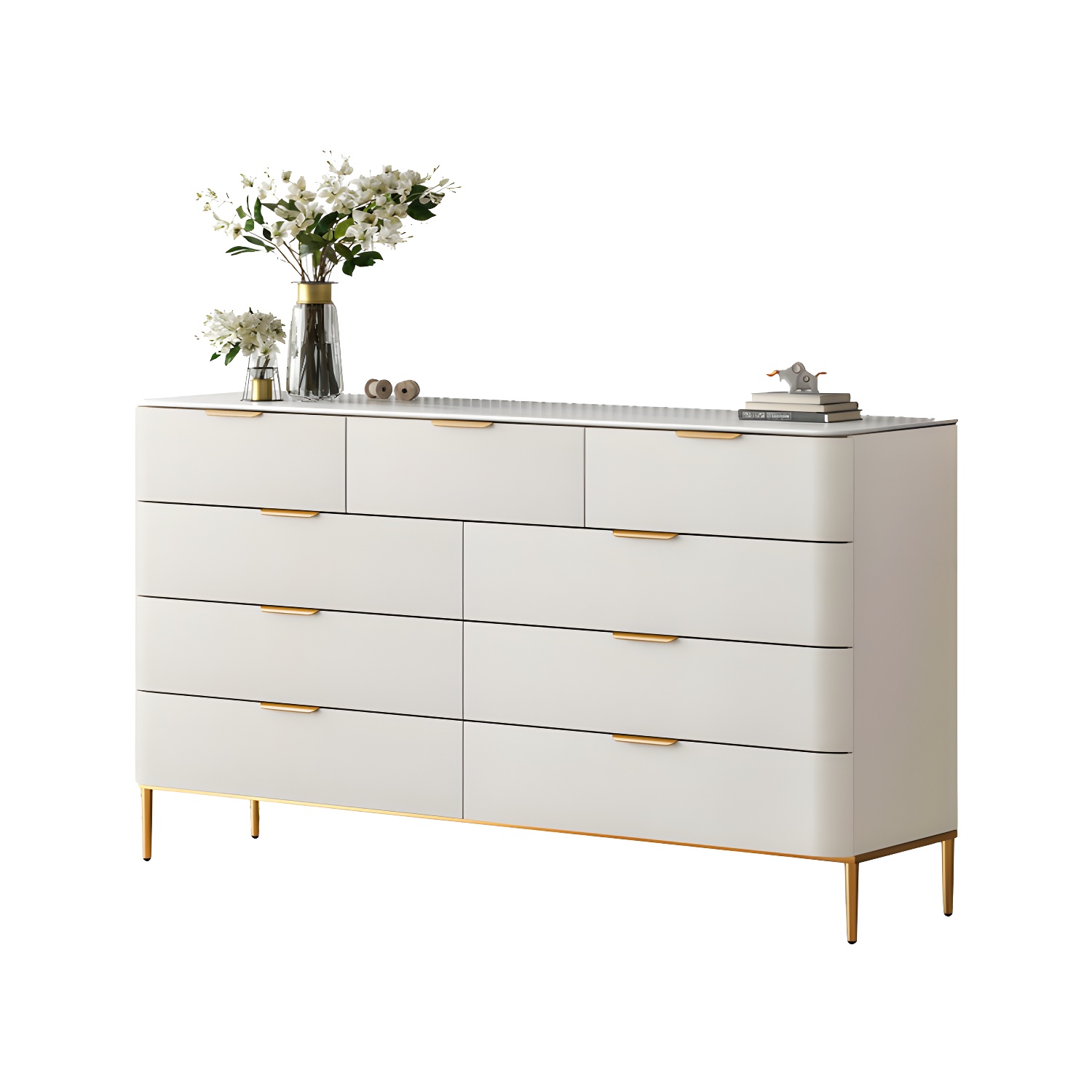 Modern Faux Leather Double Dresser with Solid Wood and Gold Accent Handles - image 7