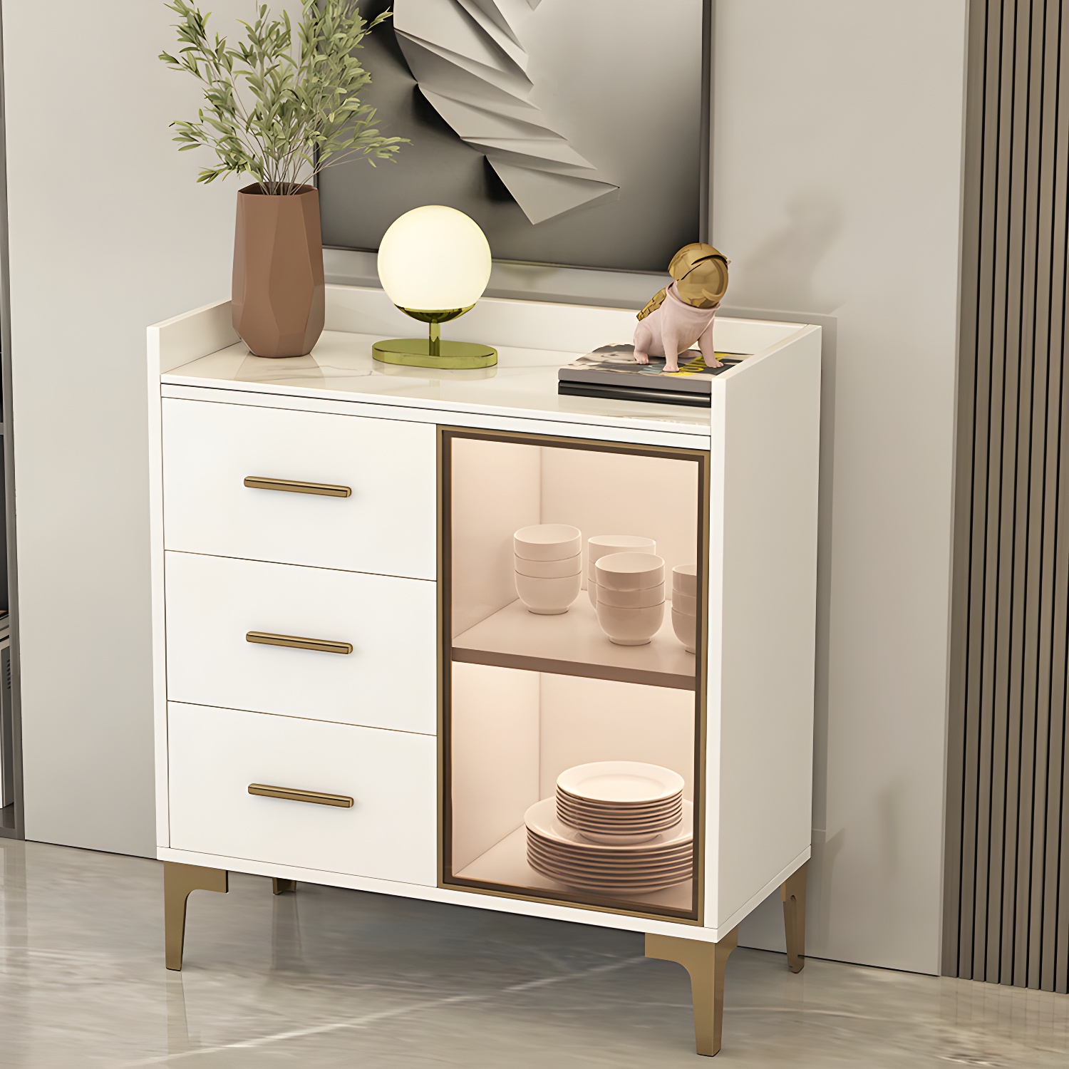 Glam Wood Sideboard with Glass Doors, Lighting Included, and Adjustable Shelves - image 2