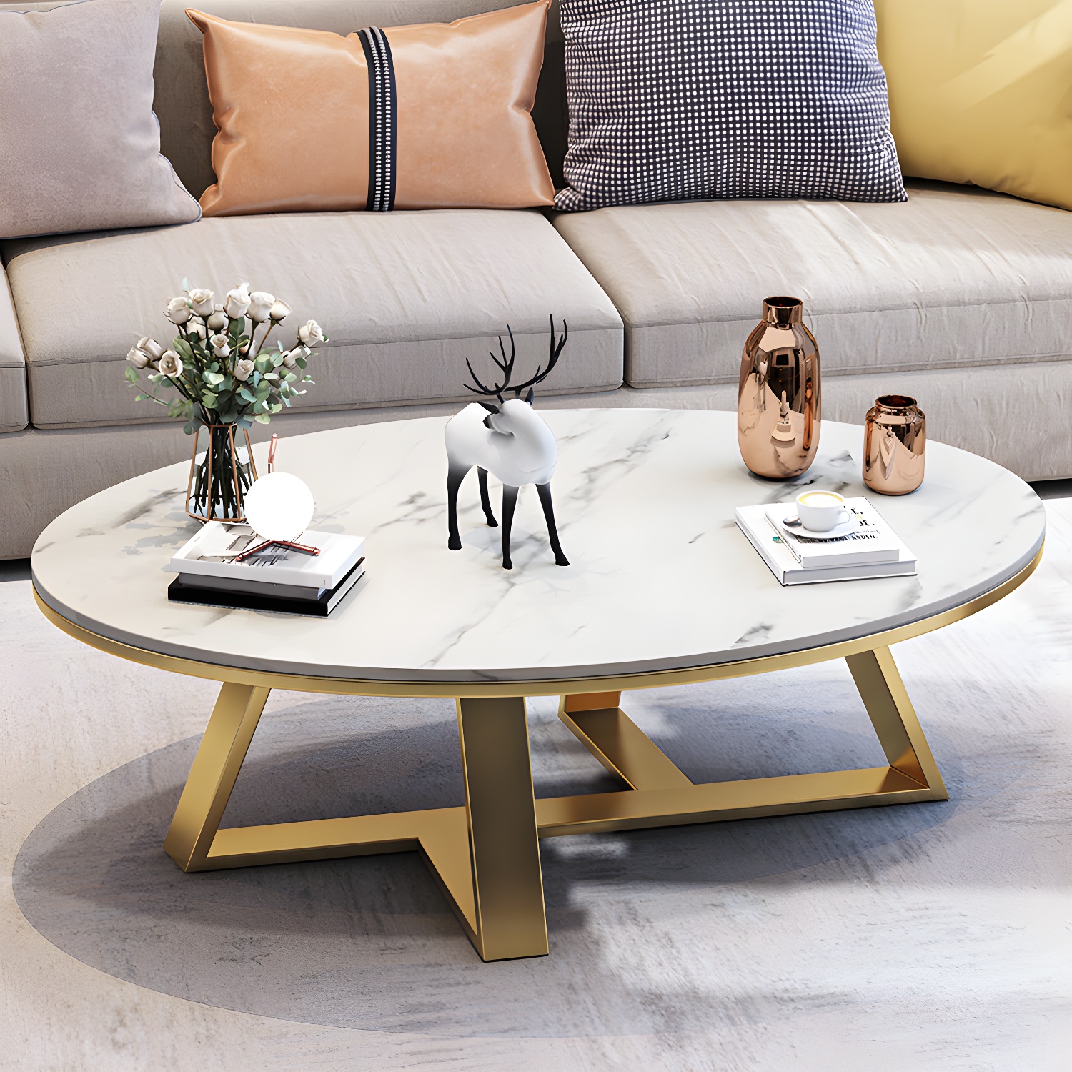 Slate Oval Coffee Table Minimalist Coffee Table for Living Room - image 12