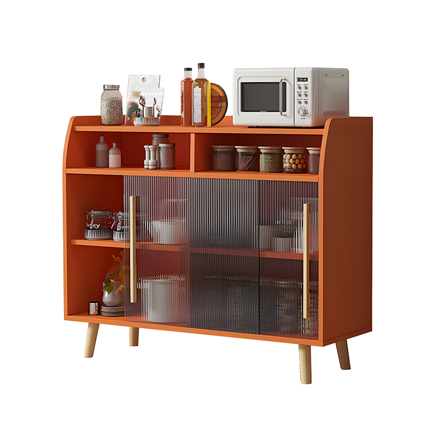Scandinavian Wood Sideboard Credenza with Acrylic Doors and Cabinet Storage - image 12
