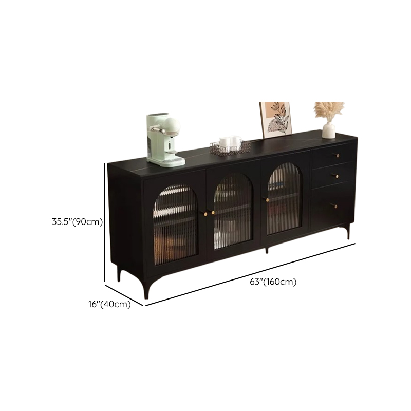 Narrow/Standard Coal Sideboard in Wood with Hutch, Glass Doors and Flexible Shelf in a Modern Style, 3 Drawers Included/Not Included - image 15