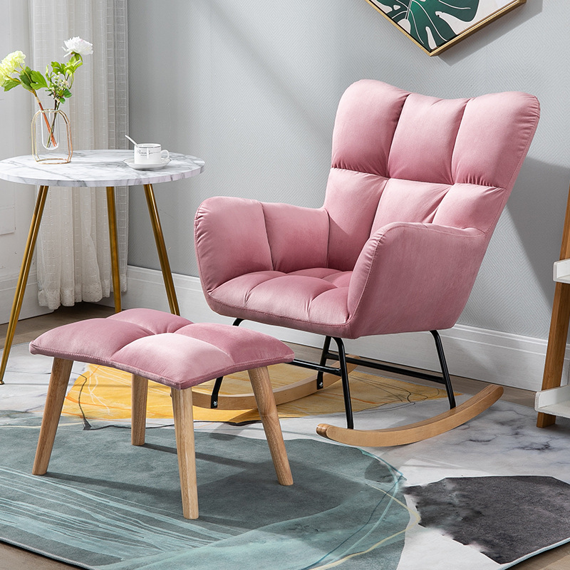 Modish Upholstered Cushioned Rocking Accent Chair 2 Piece Set with Footstool & Recessed Arm, Scratch-tolerant - image 11