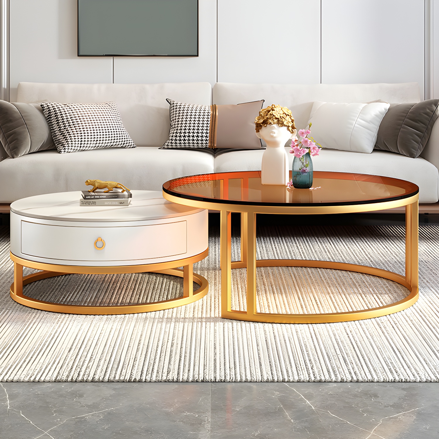 Modern Glass Coffee Cocktail Table Round Nesting Coffee Table Set - image 11