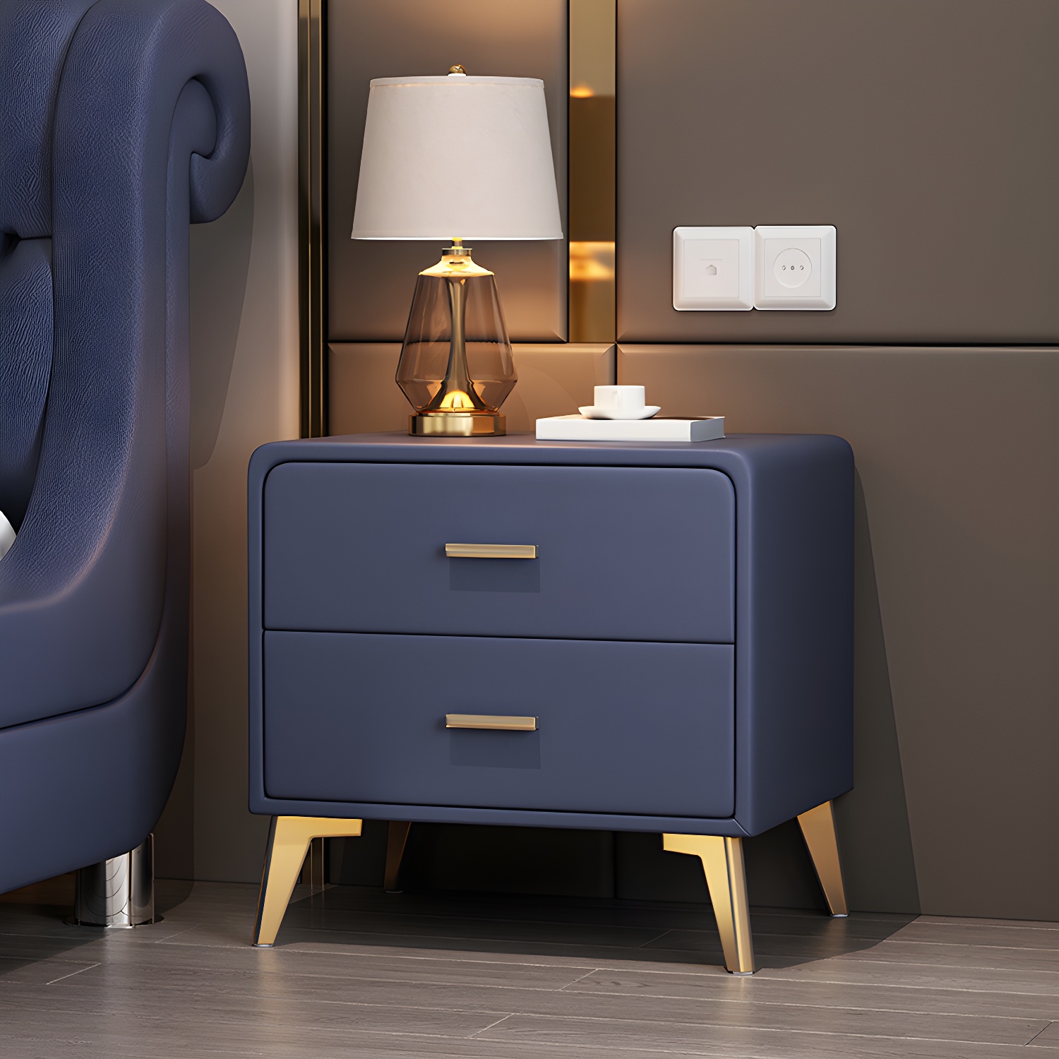 Faux Leather Modern Nightstand with Drawer Storage - Small Size, 2 Drawers