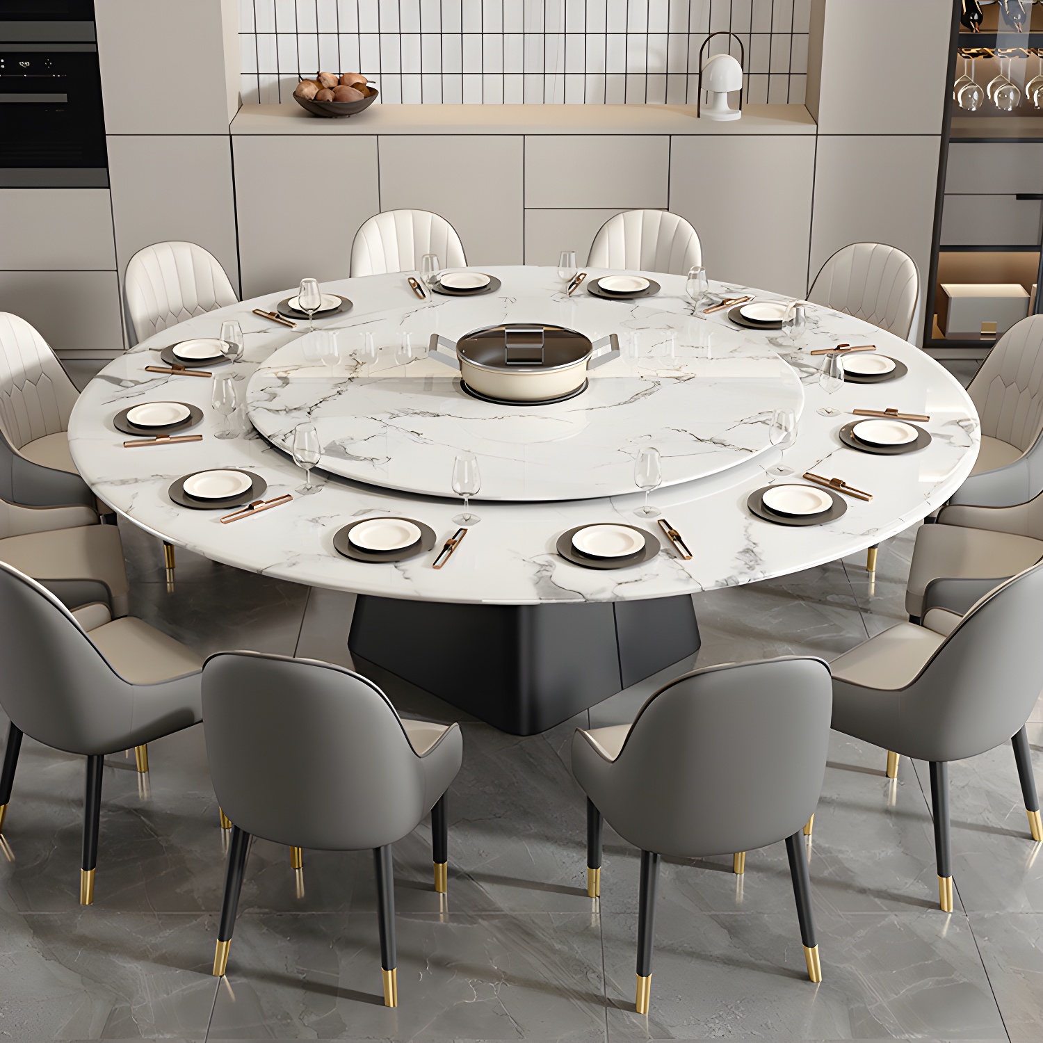 Modern 1/6/7/13 Pieces Furniture Round Stone Dining Set in White - image 4