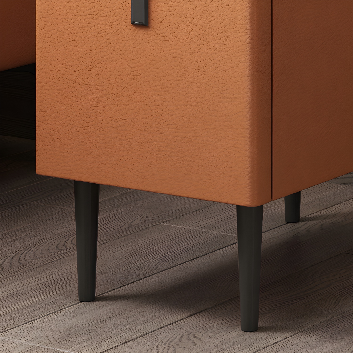 Modern Style Leather Polychromatic Choice of Black Cabinet Leg Nightstand - image 17
