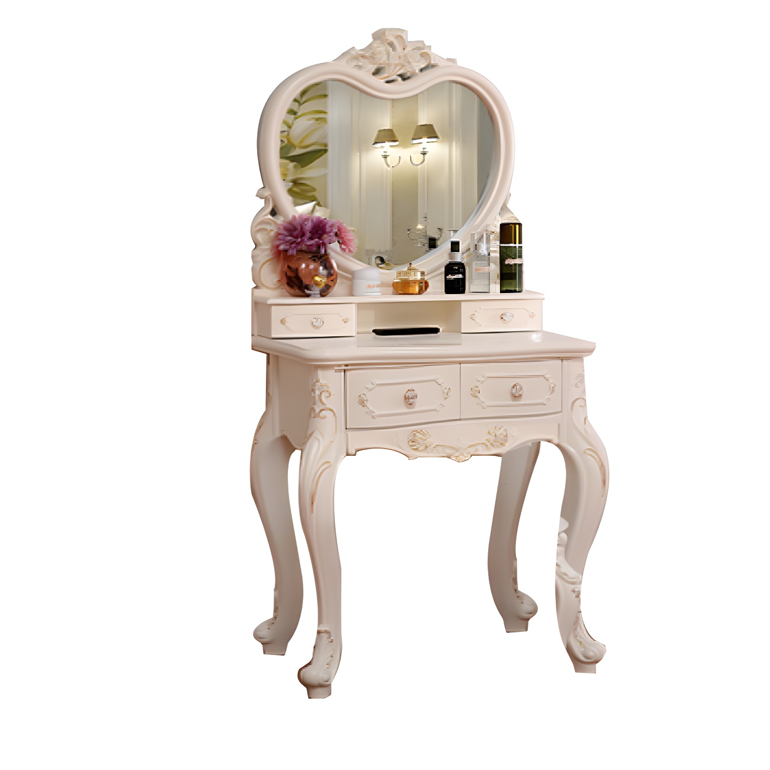 Victorian Bedroom With Drawer Mirror Solid Wood Makeup Vanity Set - image 16