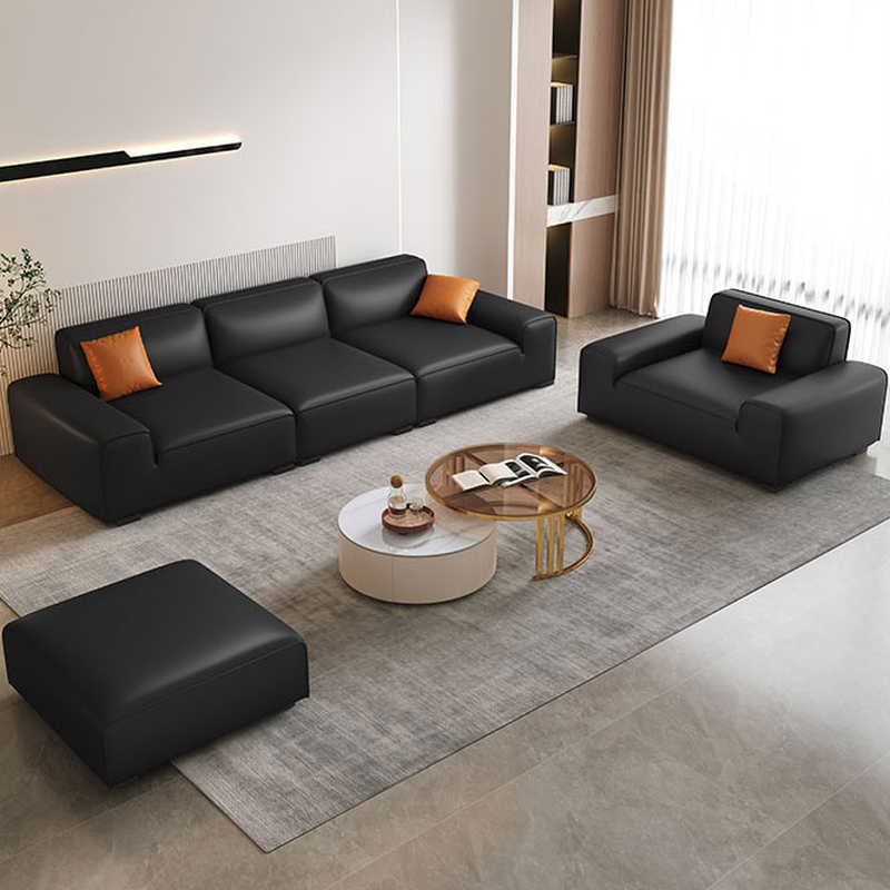 Modern Solid Color Water Resistant Sofa in Midnight Black with 6-seater Capacity and 2 Pillows