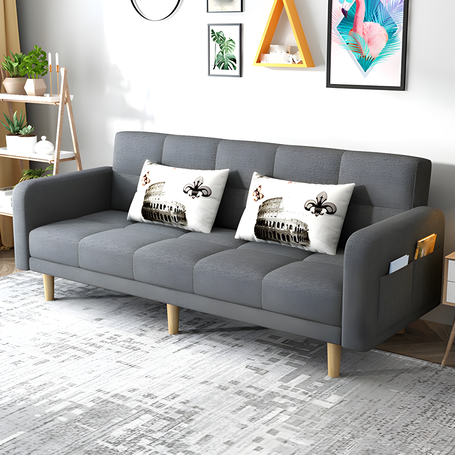 Modern Linen Tufted Sofa Bed 31"H Convertible Sofa with Square Arm - image 2