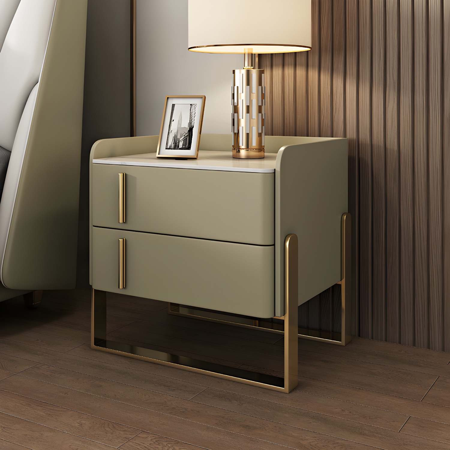 Glam Nightstand with 2 Drawer 20-inch Tall Leather Night Table - image 12