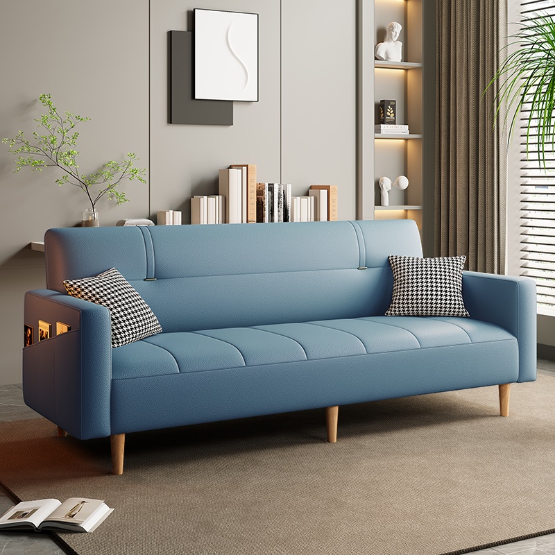 Synthetic Leather Convertible Sofa in Grey/Light Blue/Light Green with Arm