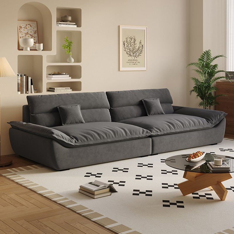 Modish Solid Color Stain Resistant Standard Sofa in Light Gray/Mocha/Off-White, 2-seater with 2 Pillows - image 7