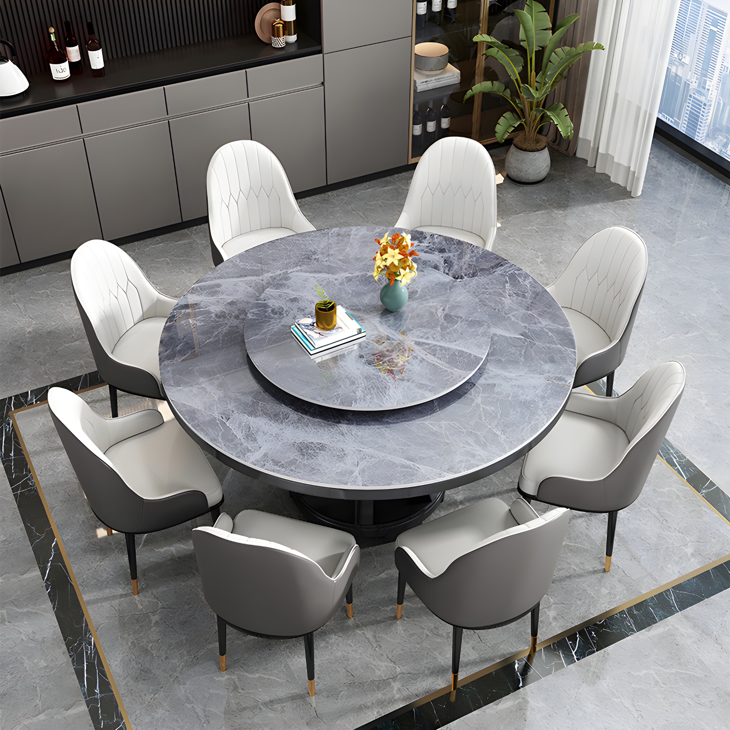 Modern Rubberwood Home Table Round Pedestal Convertible Dining Table