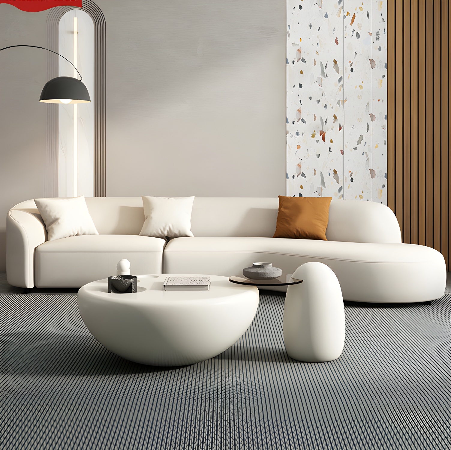 Modern Beige Sectional Sofa with Flared Arms and Cushion Back Design