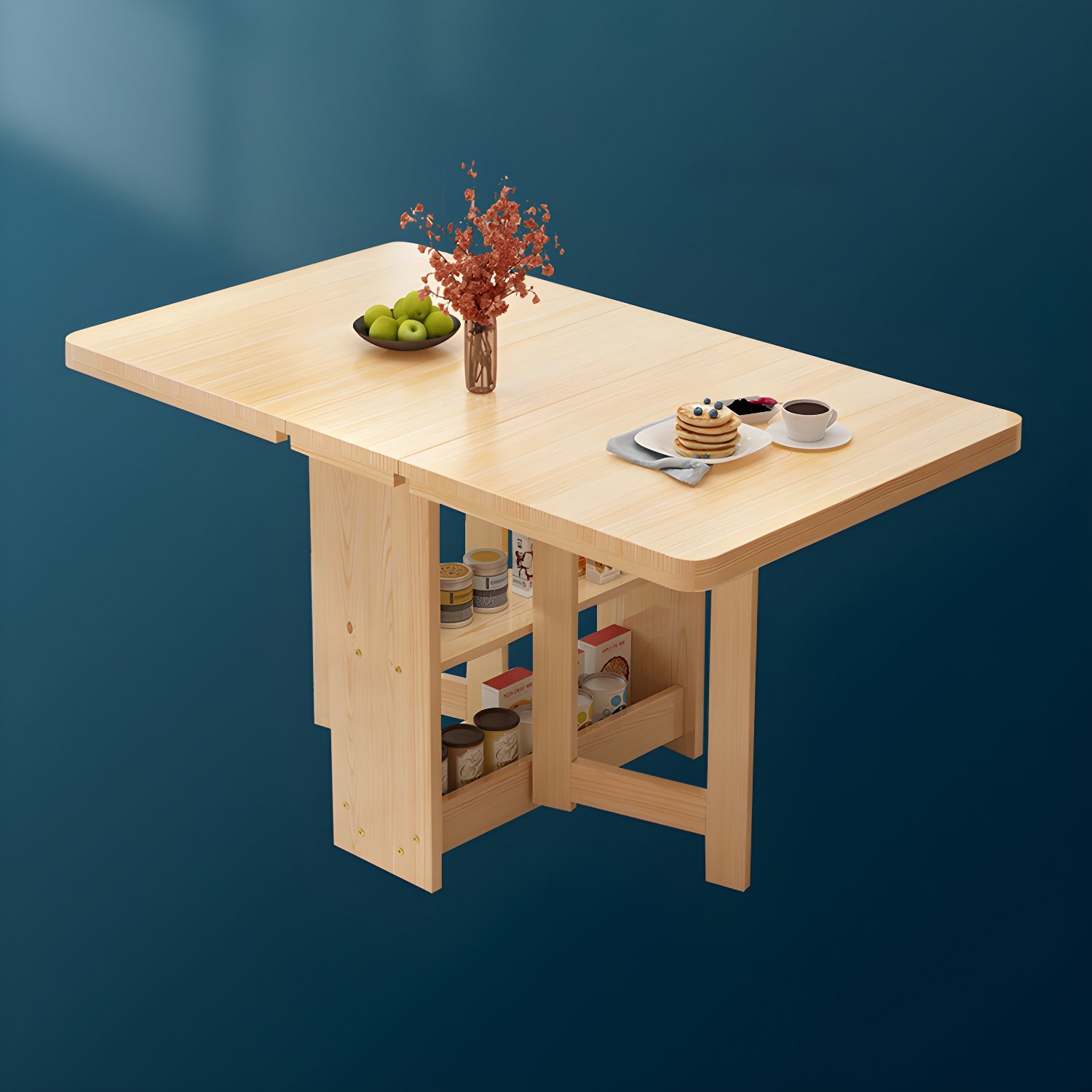 Modern Rectangular Wood Dining Table with Pedestal Base, Seats 4, Drop Leaf Design - image 8