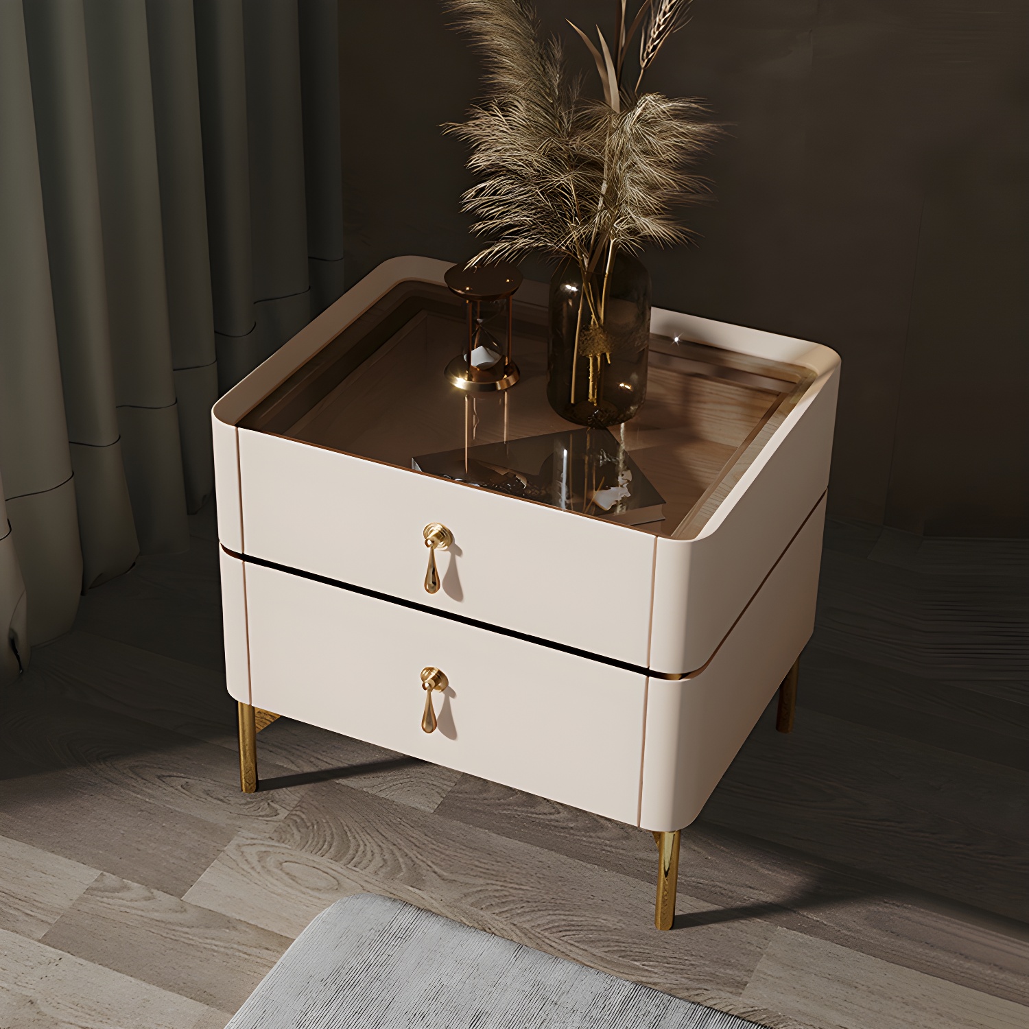 Glam 2-Drawer Nightstand Glass Top 19 Inch H Legs Included Night Table - image 7