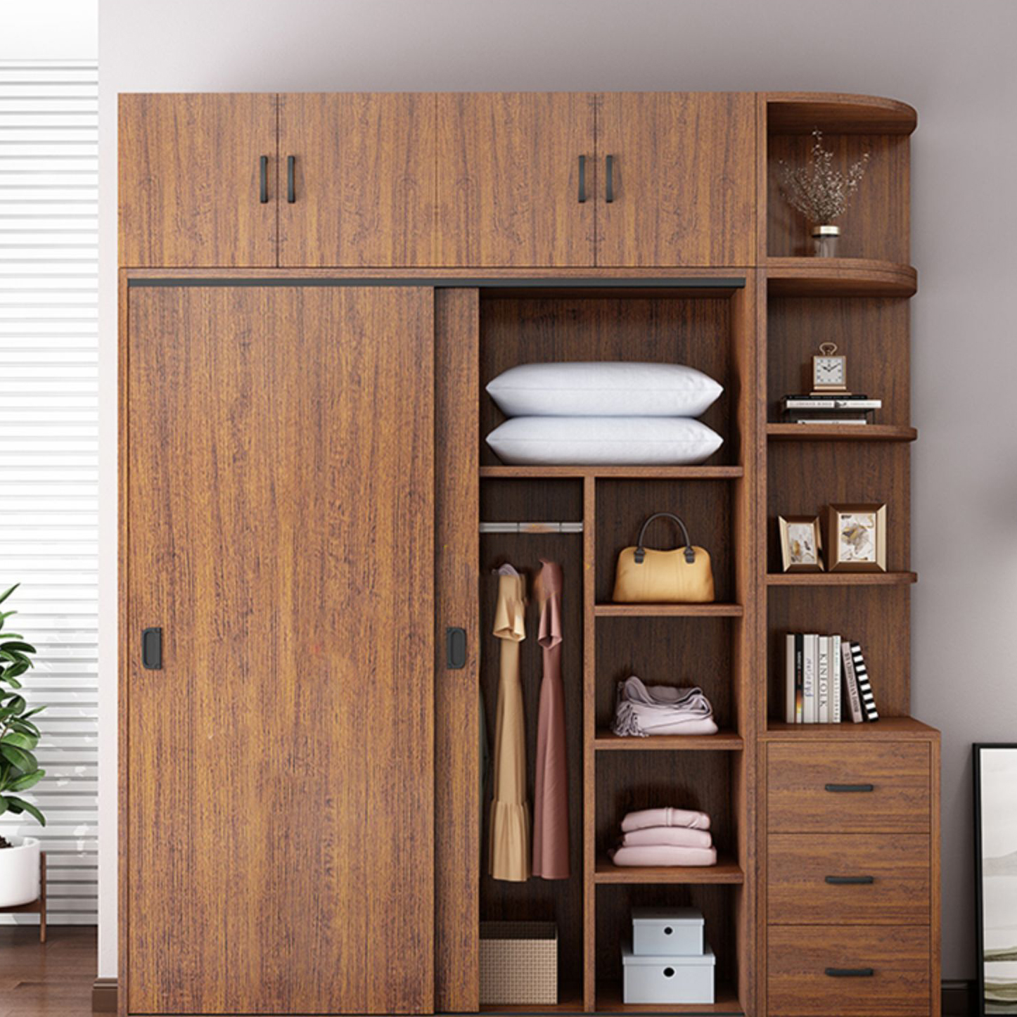 Modern Sliding Doors Wardrobe Wood Frame Freestanding Wardrobe Armoire - image 14