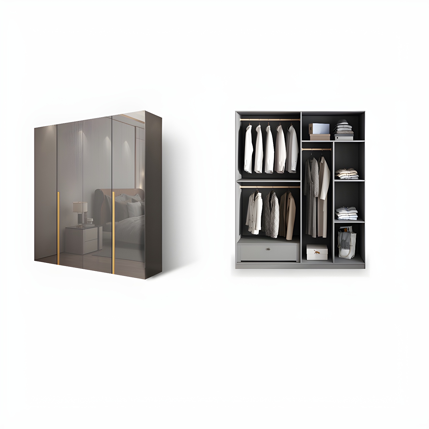 Bedroom Modern Storage Armoire Wooden Wardrobe Cabinet with Garment Rod - image 11