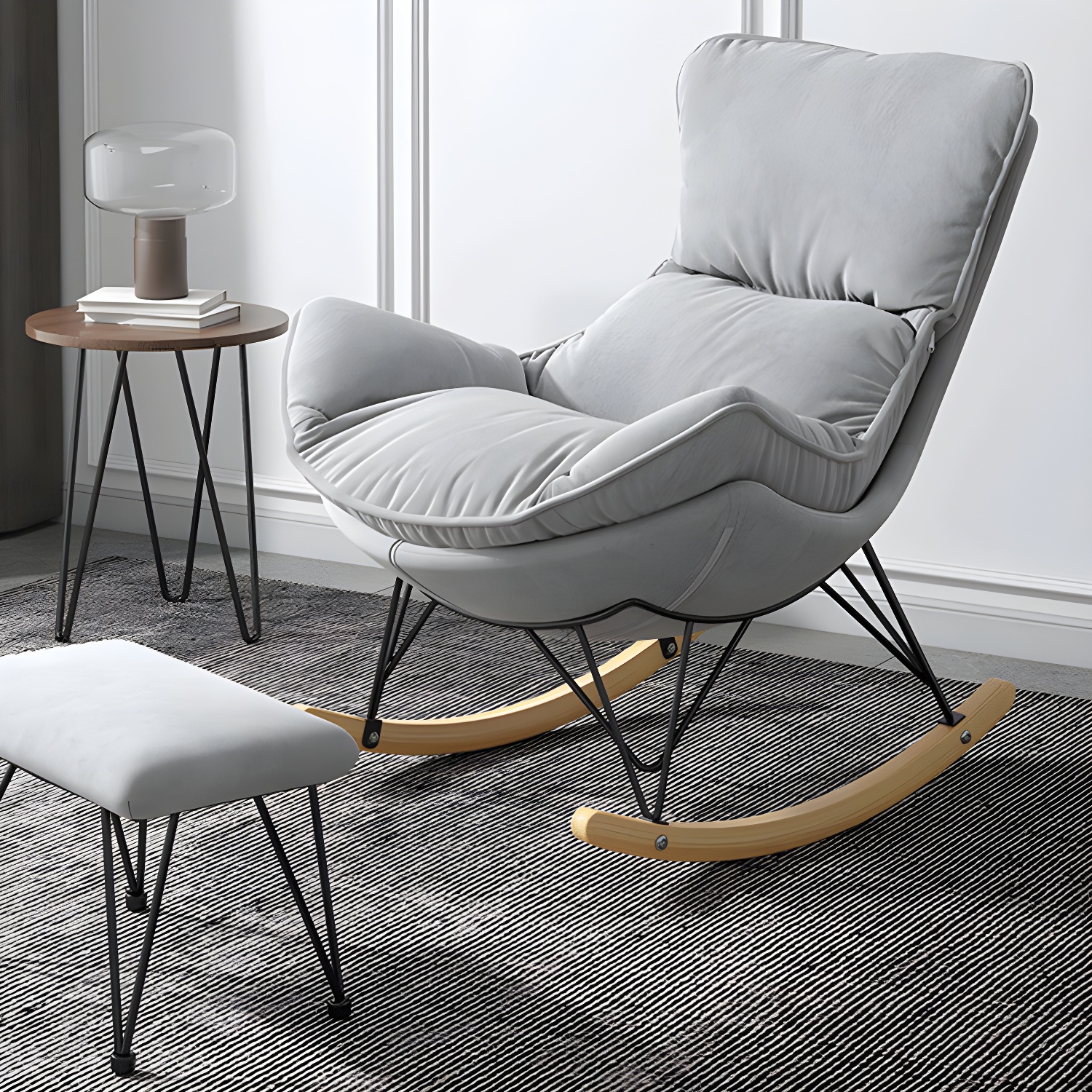 Simple Faux Leather Rocker Chair Plain Rocking Chair with Removable Cushions - image 19