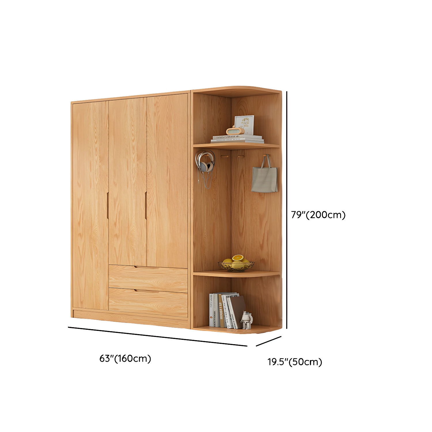 Modern Natural Wood Wardrobe Armoire with Sliding Doors, Drawers, and Shelves - image 127